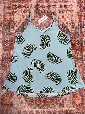 Tropical Palm Print Flowy Tunic Tank Top Large NWT